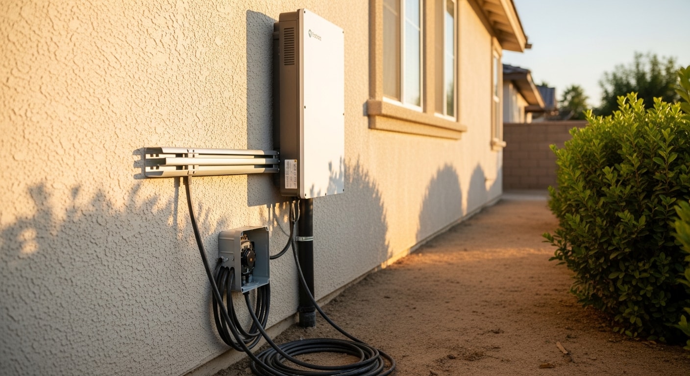 Battery power wall and standby generator installation for home backup power