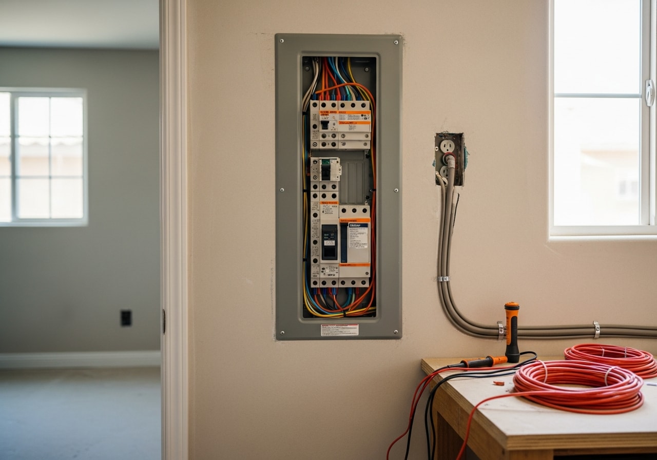 New 200-amp electrical panel and GFCI outlets installed in residential home