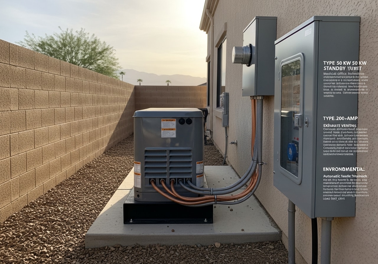50 kW standby generator with transfer switch installed at medical facility