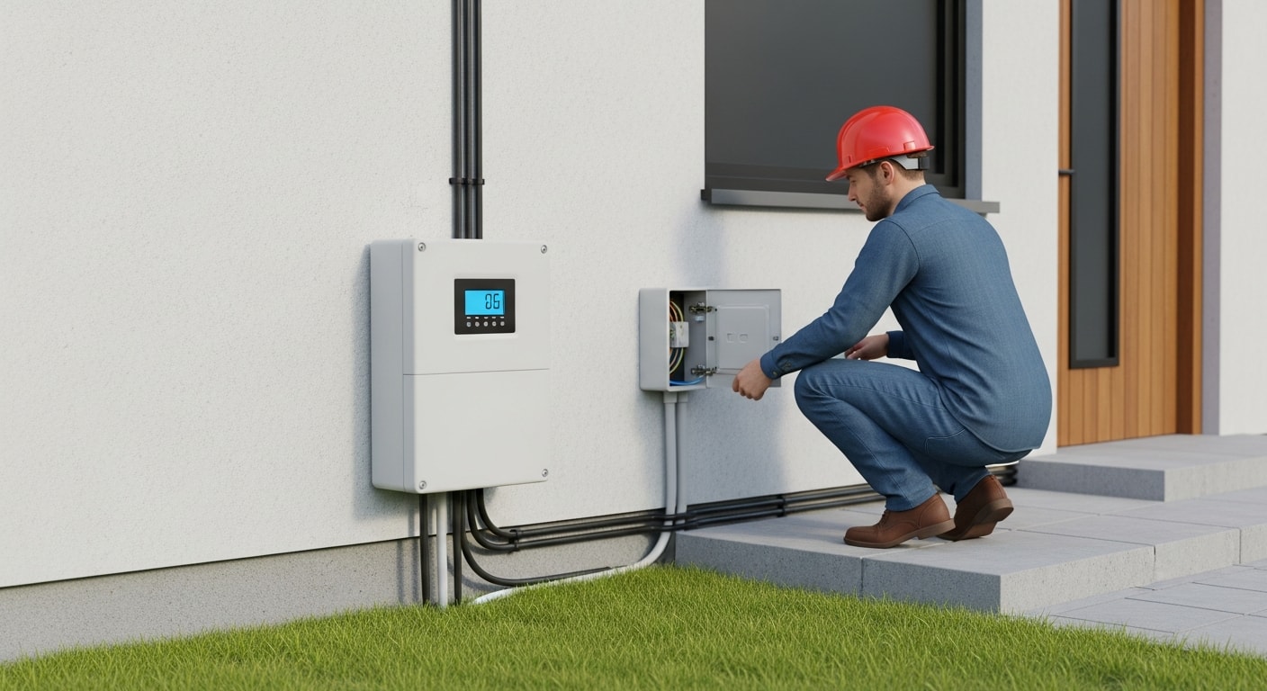 A standby generator installed on a concrete pad beside a single-family home in Chino, California, with electrical conduit running to the main panel. The unit is mounted outdoors in a clear side-yard area typical of residential properties in San Bernardino County.